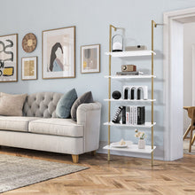 Load image into Gallery viewer, 5 Tier Ladder Shelf Wall-Mounted Bookcase with Steel Frame-Golden
