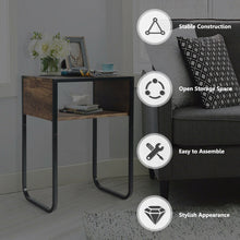 Load image into Gallery viewer, Industrial Coffee Nightstand Side Table with Metal Rustic Frame
