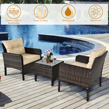 Load image into Gallery viewer, 3 Pieces Outdoor Patio Rattan Conversation Set with Seat Cushions-Beige

