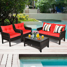 Load image into Gallery viewer, 4 Pieces Outdoor Rattan Wicker Loveseat Furniture Set with Cushions-Red
