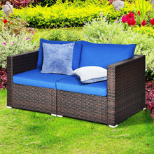 Load image into Gallery viewer, 2PCS Patio Rattan Sectional Conversation Sofa Set-Navy
