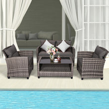 Load image into Gallery viewer, 4 Pieces Patio Rattan Furniture Set Coffee Table Cushioned Sofa
