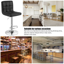 Load image into Gallery viewer, Set of 2 Square Swivel Adjustable PU Leather Bar Stools with Back and Footrest-Black
