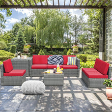 Load image into Gallery viewer, 8 Piece Wicker Sofa Rattan Dinning Set Patio Furniture with Storage Table-Red
