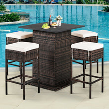 Load image into Gallery viewer, 5 Pieces Patio Rattan Bar Table Stool Set Hidden Storage Shelf Cushioned
