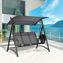 Load image into Gallery viewer, 3-Person Porch Swing Chair with Anti-rust Aluminum Frame and Adjustable Canopy-Gray
