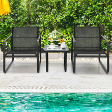 Load image into Gallery viewer, 3 Pieces Patio Bistro Furniture Set with Glass Top Table Garden Deck-Black
