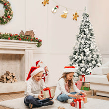 Load image into Gallery viewer, 6 Feet Snow Flocked Hinged Christmas Tree with Berries and Poinsettia Flowers
