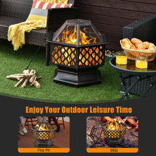 Load image into Gallery viewer, 26 Inch Hex-shaped Portable Wood Burning Firepit Bowl with Screen Cover and Poker
