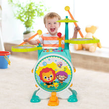 Load image into Gallery viewer, 3 Pieces Electric Kids Drum Set with Microphone Stool Pedal
