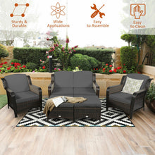 Load image into Gallery viewer, 5 Pieces Patio Rattan Sofa Set with Cushion and Ottoman-Gray

