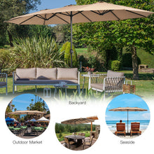 Load image into Gallery viewer, 15 Feet Double-Sided Twin Patio Umbrella with Crank and Base Coffee in Outdoor Market-Brown
