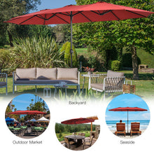 Load image into Gallery viewer, 15 Feet Double-Sided Twin Patio Umbrella with Crank and Base-Red
