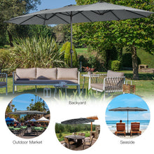Load image into Gallery viewer, 15 Feet Double-Sided Twin Patio Umbrella with Crank and Base Coffee in Outdoor Market-Gray
