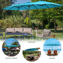 Load image into Gallery viewer, 15 Feet Double-Sided Twin Patio Umbrella with Crank and Base-Turquoise
