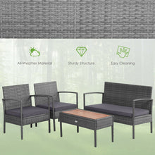 Load image into Gallery viewer, 4 Pieces Rattan Patio Conversation Furniture Set with Acacia Wood Tabletop
