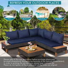 Load image into Gallery viewer, 4 Pieces Patio Cushioned Rattan Furniture Set with Wooden Side Table-Navy
