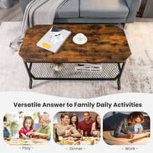 Load image into Gallery viewer, 2-Tier Industrial Coffee Table Central Table with Metal Mesh Shelf for Living Room-Rustic Brown
