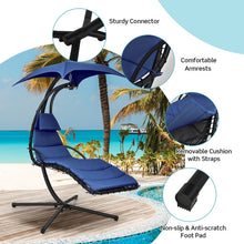 Load image into Gallery viewer, Hanging Curved Steel Swing Chaise Lounger with Removable Canopy and Overhead Light-Navy
