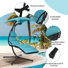 Load image into Gallery viewer, Hanging Curved Steel Swing Chaise Lounger with Removable Canopy and Overhead Light-Turquoise

