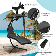 Load image into Gallery viewer, Hanging Curved Steel Swing Chaise Lounger with Removable Canopy and Overhead Light-Gray
