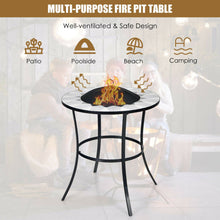 Load image into Gallery viewer, 23.5 Inches Round Fire Pit Table with Mesh Cover and Fire Poker
