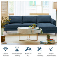 Load image into Gallery viewer, L-Shaped Fabric Sectional Sofa with Chaise Lounge and Solid Wood Legs-Navy
