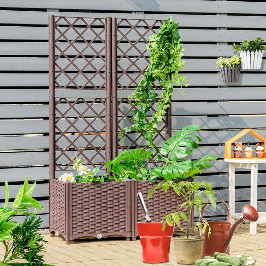 Raised Garden Bed with Trellis Planter Box for Climbing Plants-Brown