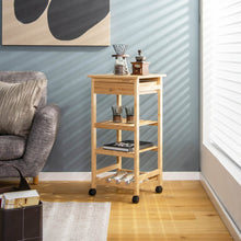 Load image into Gallery viewer, Bamboo Rolling Kitchen Trolley Cart with Drawer and Wine Rack-Natural
