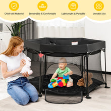 Load image into Gallery viewer, 53 Inch Outdoor Baby Playpen with Canopy and Carrying Bag Portable Play Yard Toddlers-Black
