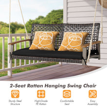 Load image into Gallery viewer, 2-Person Rattan Hanging Porch Swing Chair-Black
