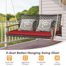 Load image into Gallery viewer, 2-Person Rattan Hanging Porch Swing Chair-Red
