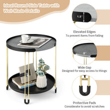 Load image into Gallery viewer, 2-Tier Round Side Table with Removable Tray and Metal Frame for Small Space-Golden
