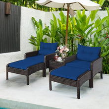 Load image into Gallery viewer, 5 Pieces Patio Rattan Sofa Ottoman Furniture Set with Cushions-Navy

