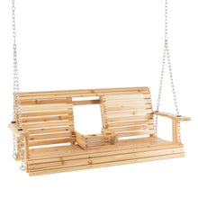 Load image into Gallery viewer, 5 Feet Porch Swing Chair with Adjustable Chains and Foldable Cup Holders

