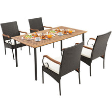 Load image into Gallery viewer, 5 Pieces Patio Wicker Dining Set with Detachable Cushion and Umbrella Hole
