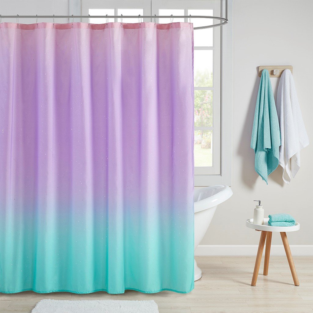 Mi Zone Glimmer 100% Polyester Ombre Printed Shower Curtain With Glitter Sparkles- Aqua MZ70-0600 By Olliix