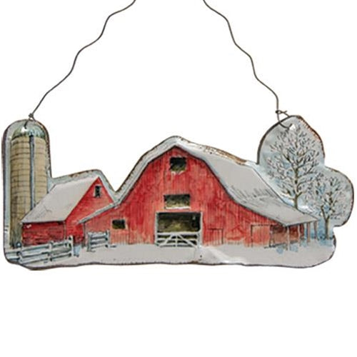 Winter Farm Scene Ornament  (Pack of 4)