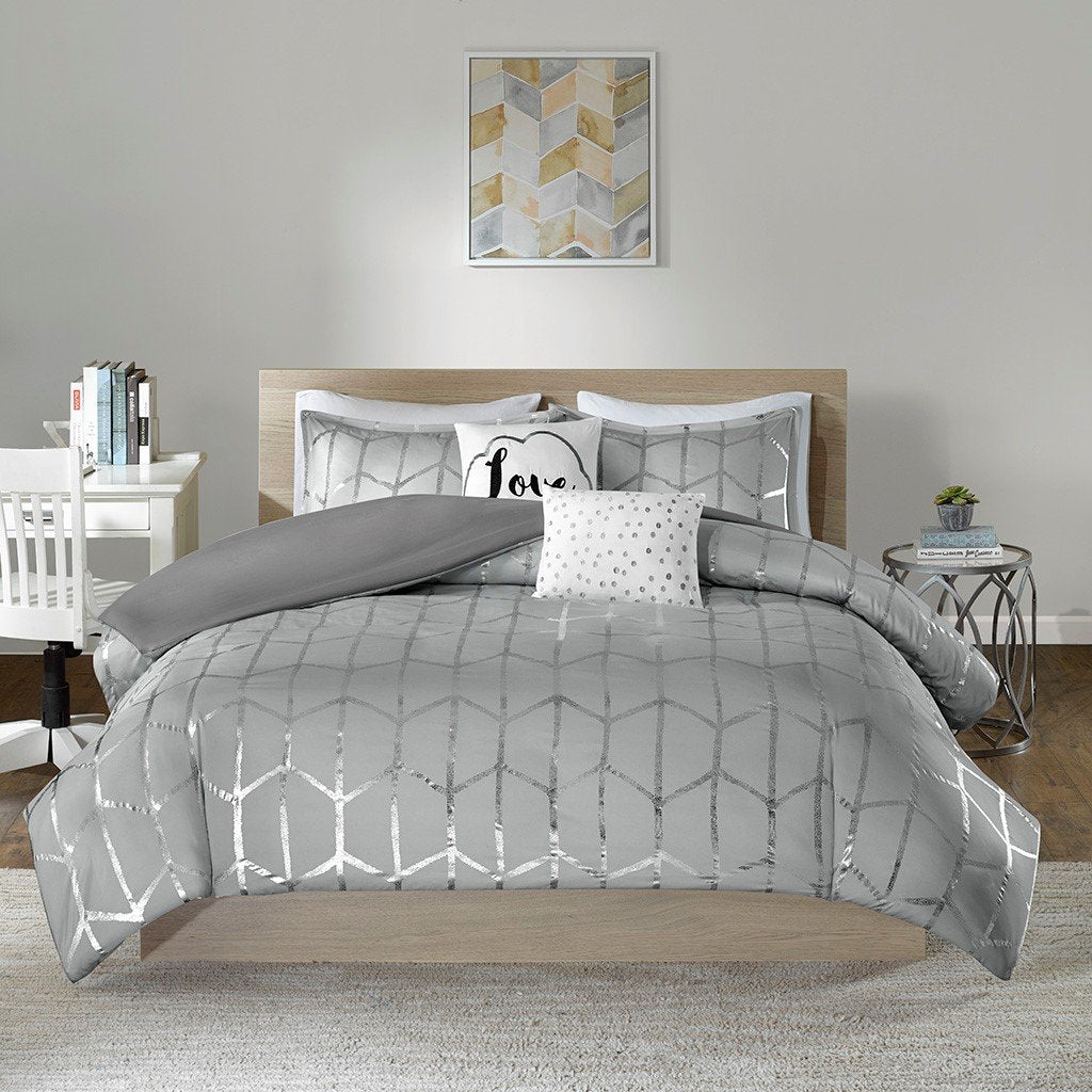 Metallic Printed Duvet Cover Set -Full/Queen Id12-1394
