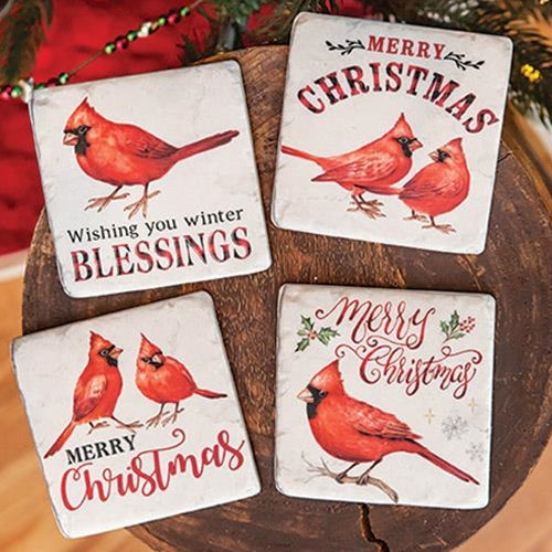 4/Set Christmas Cardinals Resin Coasters (Pack of 2)