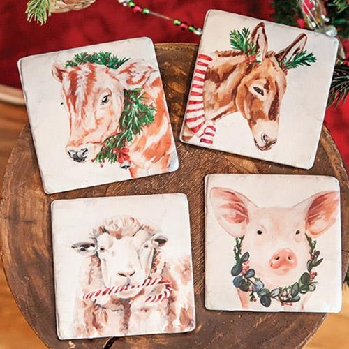 4/Set Christmas Farm Animals Resin Coasters (Pack of 2)