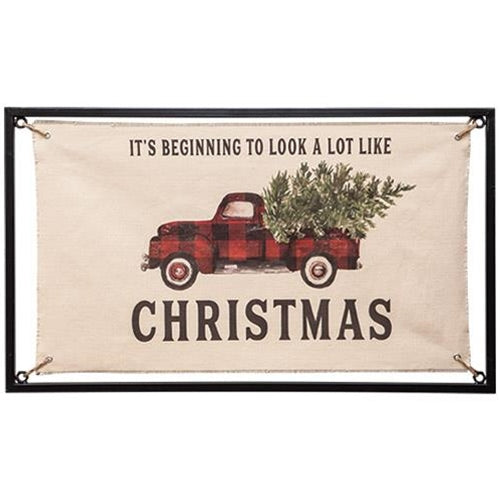 Christmas Buffalo Check Truck Fabric Sign
