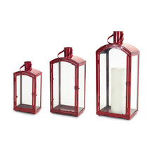 Load image into Gallery viewer, Rustic Red Curved Top Lantern (Set of 3)
