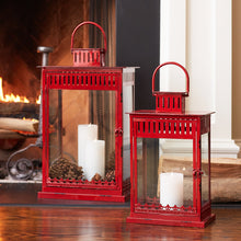 Load image into Gallery viewer, Bright Red Metal Lantern (Set of 2)

