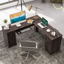 Load image into Gallery viewer, L-Shaped Office Desk with Storage Drawers and Keyboard Tray-Dark Brown

