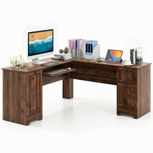 Load image into Gallery viewer, L-Shaped Office Desk with Storage Drawers and Keyboard Tray-Walnut
