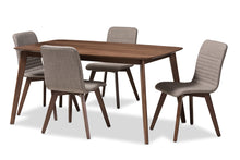 Load image into Gallery viewer, Baxton Studio Sugar Mid-Century Modern Light Grey Fabric Upholstered Walnut Wood Finished 5-Piece Dining Set
