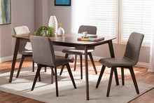 Load image into Gallery viewer, Baxton Studio Sugar Mid-Century Modern Light Grey Fabric Upholstered Walnut Wood Finished 5-Piece Dining Set

