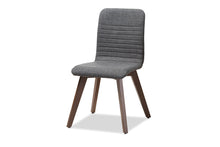 Load image into Gallery viewer, Baxton Studio Sugar Mid-Century Modern Dark Grey Fabric Upholstered Walnut Wood Finished 5-Piece Dining Set
