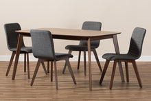 Load image into Gallery viewer, Baxton Studio Sugar Mid-Century Modern Dark Grey Fabric Upholstered Walnut Wood Finished 5-Piece Dining Set
